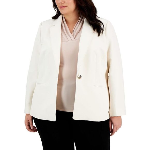 Anne Klein Jackets & Blazers - Anne Klein Womens Plus Crepe Stretch One-Button Blazer White 22W